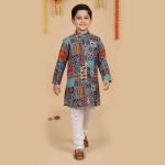 Blue multi-color patchwork-inspired Kurta set