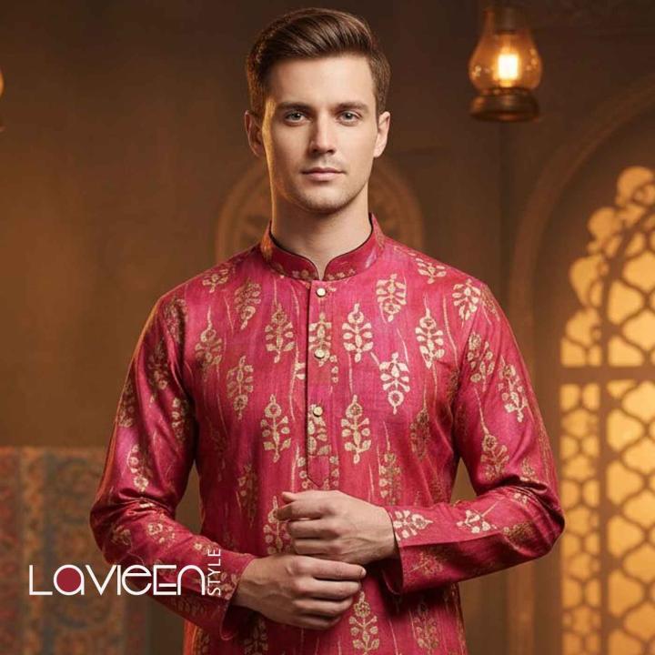 Exquisite Modal Silk Kurta, golden motifs on a rich vibrant base