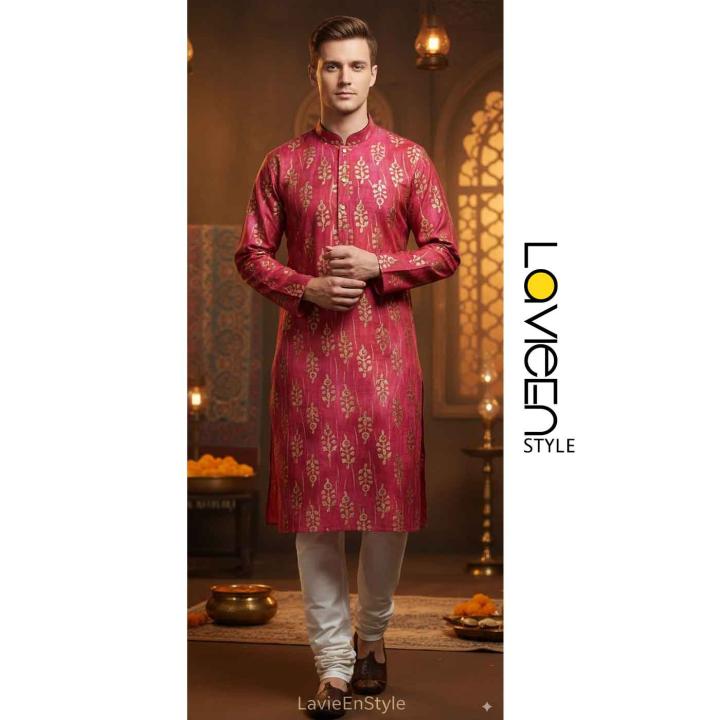 Exquisite Modal Silk Kurta, golden motifs on a rich vibrant base