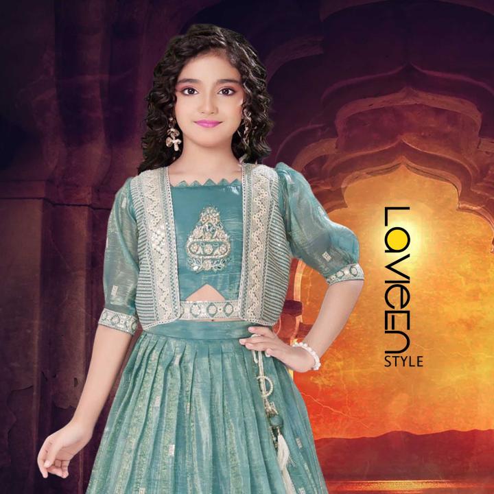 Indo-Western Three-Piece Jacket, Crop Top, and Lehenga Set, Green, Soft Silk