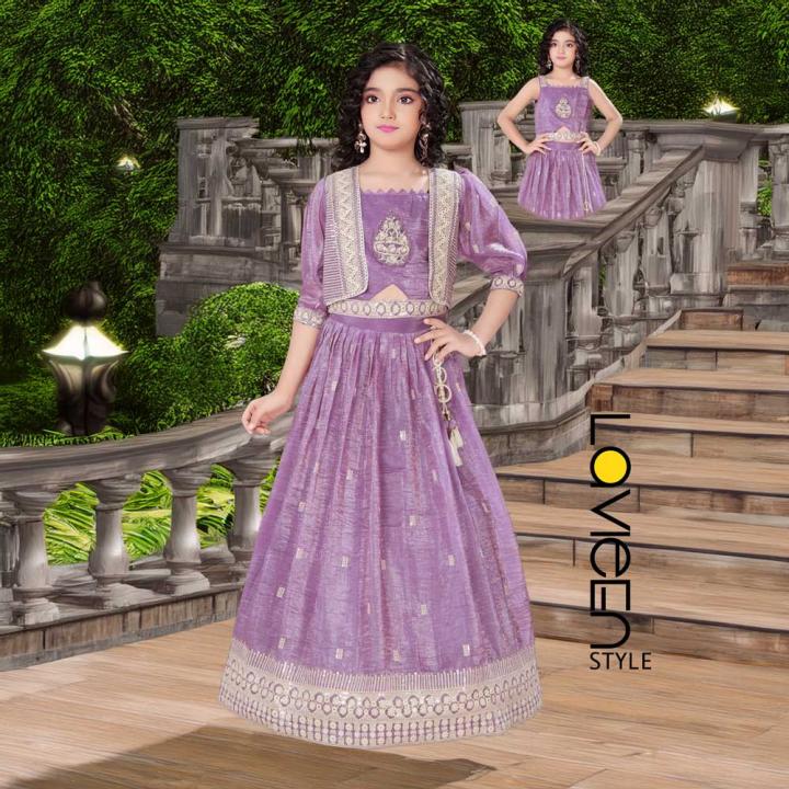 Indo-Western Three-Piece Jacket, Crop Top, and Lehenga Set, Onion Pink, Soft Silk