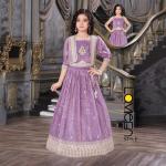 Indo-Western Three-Piece Jacket, Crop Top, and Lehenga Set, Onion Pink, Soft Silk