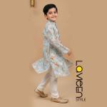 Light blue kurta, adorned with a subtle floral print