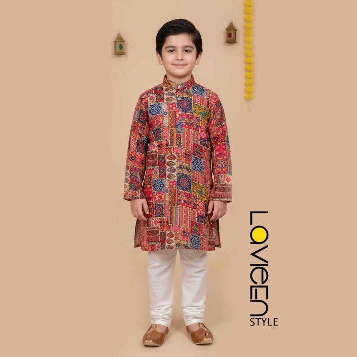 Rich patchwork-inspired design multicolor printed kurta set