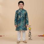 Sophisticated teal and cream abstract printed Kids Kurta