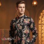 Striking Modal Silk Kurta, floral print on a deep, sophisticated black