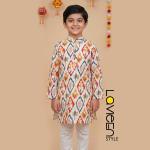 Vibrant heritage with our Off-White Ikat Printed Kids Kurta