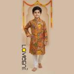 Vibrant yellow-based Multi-Color Printed Kids Kurta Set