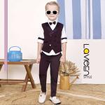 Young Gentleman’s Classic 3-Piece Formal Waistcoat & Bowtie Set, Wine & White